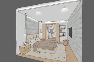 Заказать  «от производителей» личный Блиц-проект интерьеров жилого пространства в г. Бердичев  . Спальня 16,7м2. Вид 1