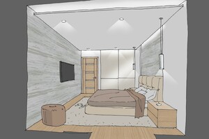 Заказать  «от производителей» личный Блиц-проект интерьеров жилого пространства в г. Бердичев  . Спальня 16,7м2. Вид 2